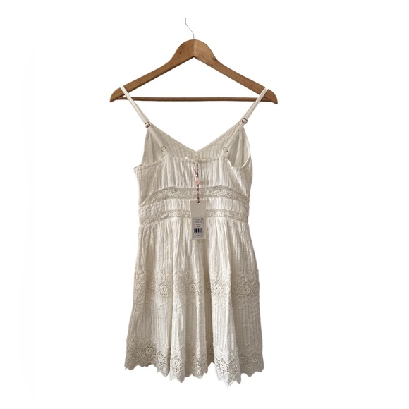 NWT Loveshackfancy Cinnamon Pintucked Lace Inset Mini Dress white size 00 - Picture 13 of 14